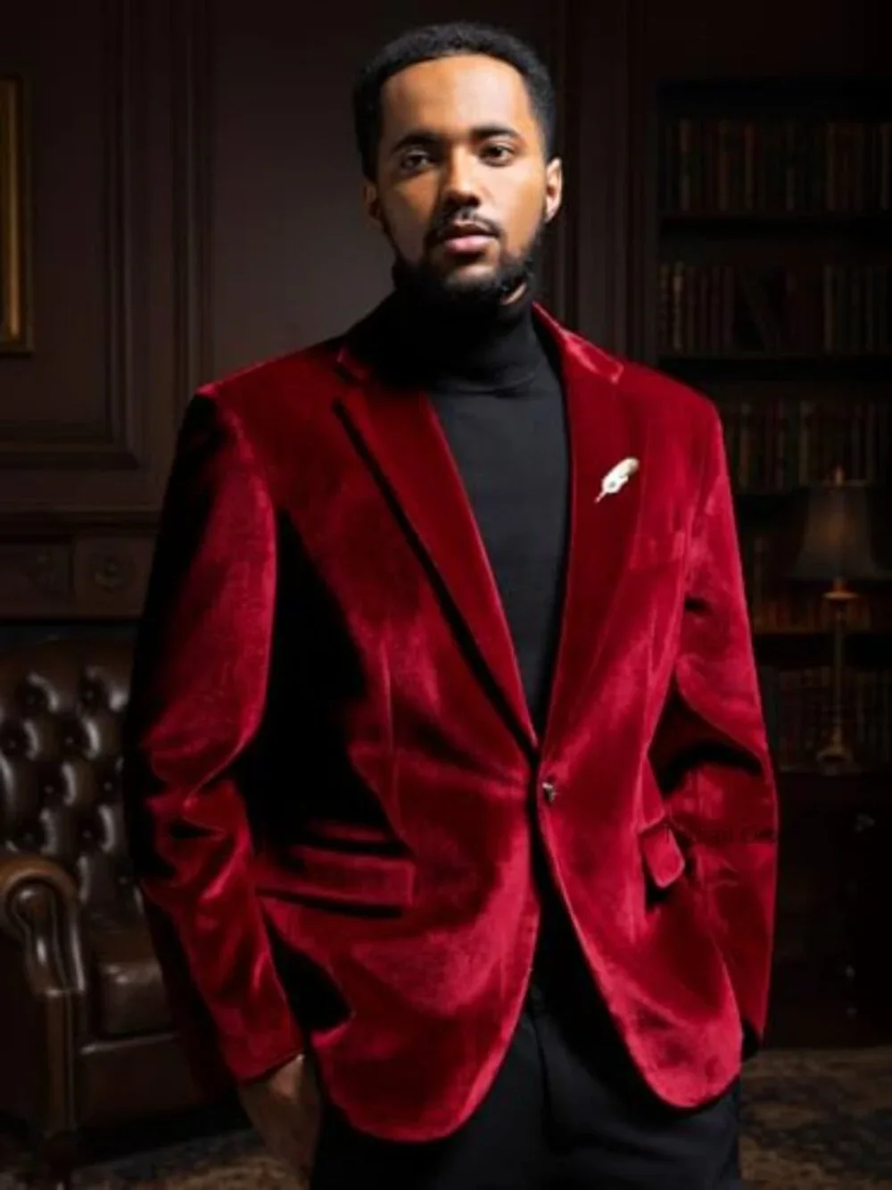 Slim Fit Velvet Blazer for Men One Button Tuxedo Jacket Prom Wedding Dinner - Picture 5 of 7